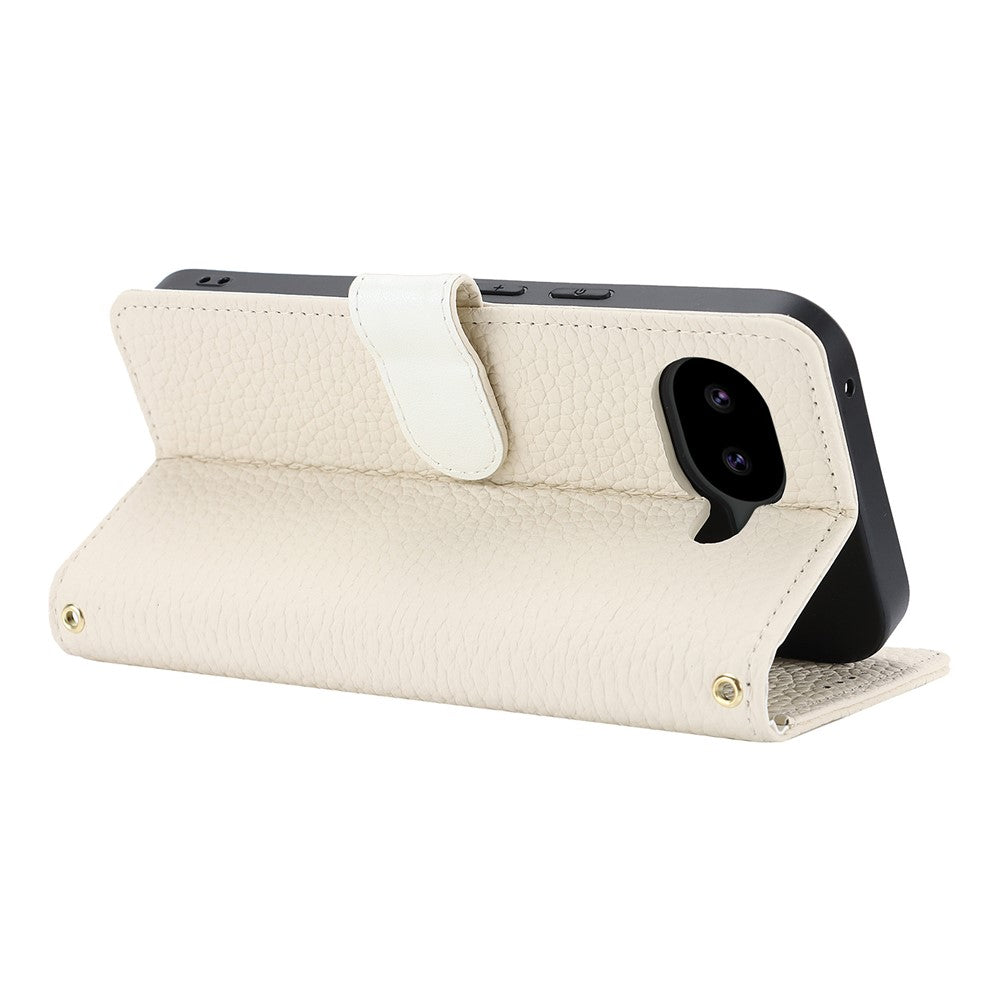For Google Pixel 10a Stand Case Litchi Texture Genuine Cow Leather Wallet Phone Cover RFID Blocking