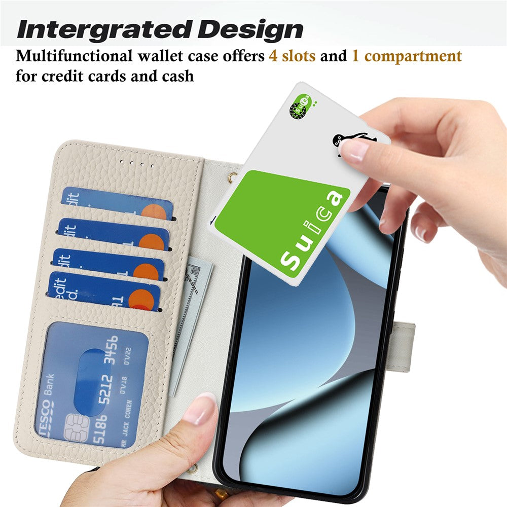 For Google Pixel 10a Stand Case Litchi Texture Genuine Cow Leather Wallet Phone Cover RFID Blocking