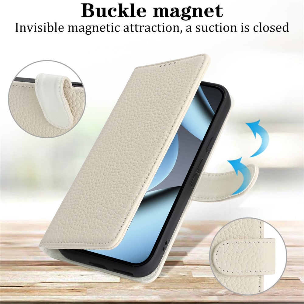 For Google Pixel 10a Stand Case Litchi Texture Genuine Cow Leather Wallet Phone Cover RFID Blocking