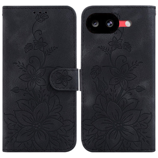 Google Pixel 10a Handyhülle – mit Standfunktion, Lilien-Blumen-Aufdruck, Leder- mit Handschlaufe