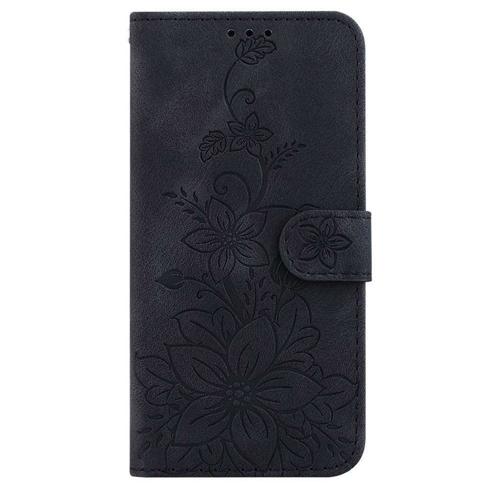 For Google Pixel 10a Stand Case Lily Flower Imprint Leather Phone Cover with Wrist Strap