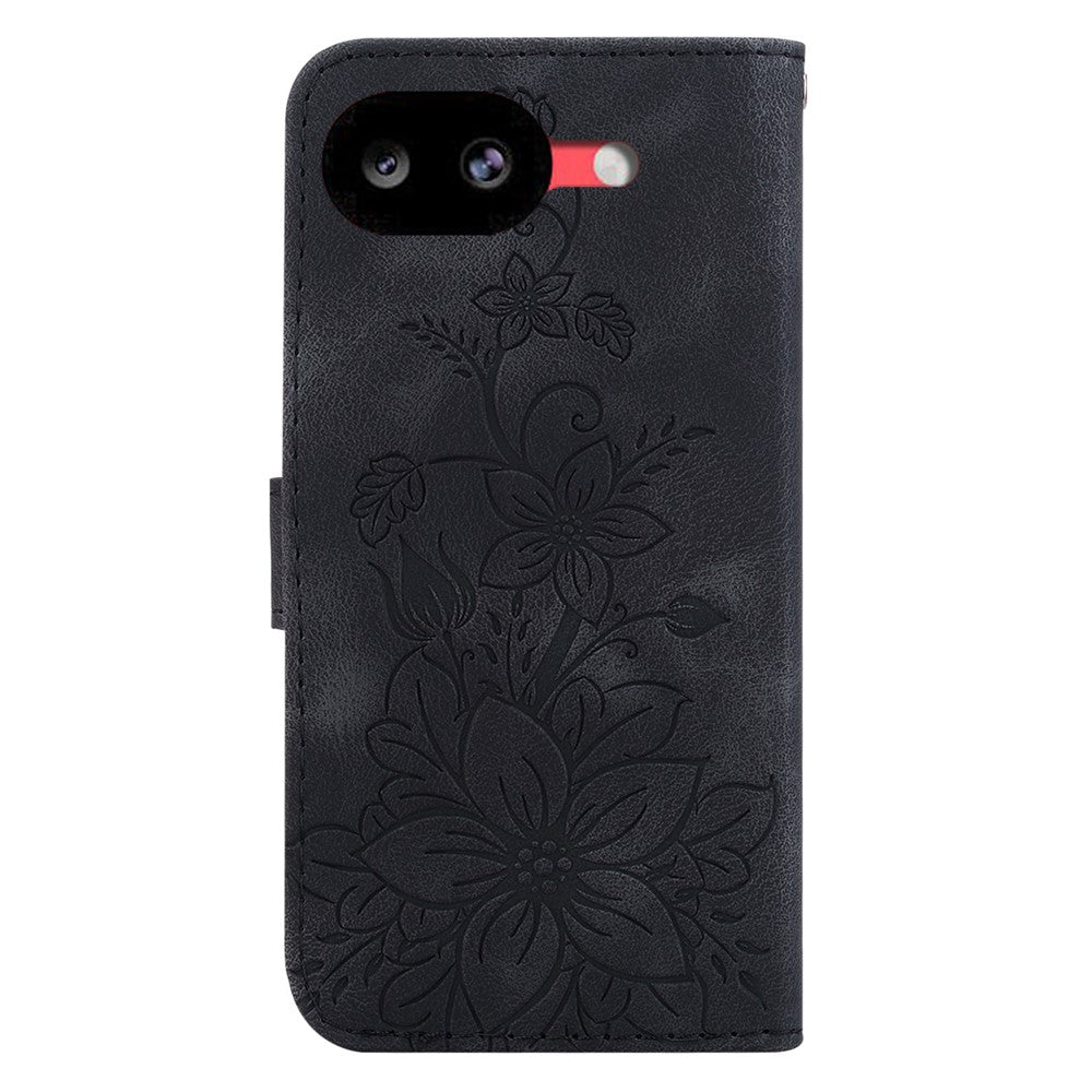 For Google Pixel 10a Stand Case Lily Flower Imprint Leather Phone Cover with Wrist Strap