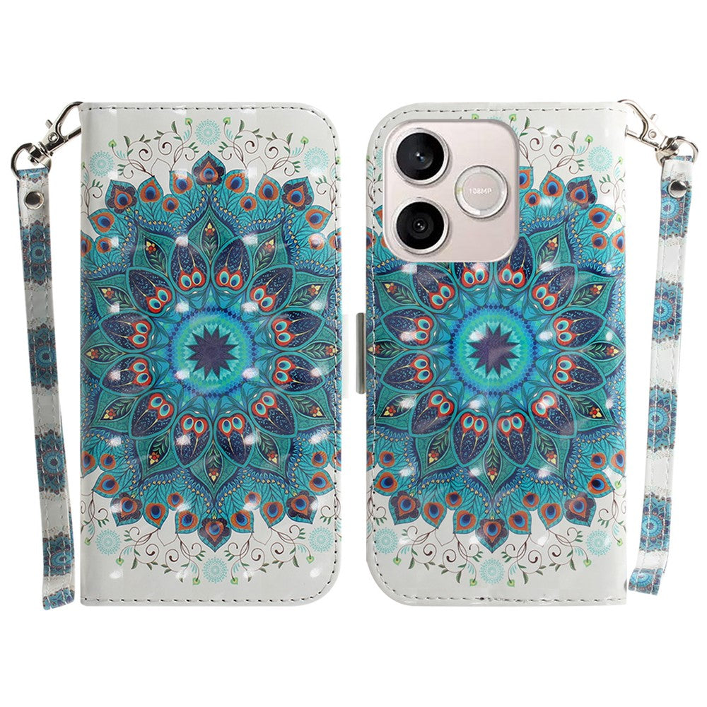 For Honor 600 Lite 5G Case Pattern Printing Leather Wallet Phone Cover with Wrist Strap