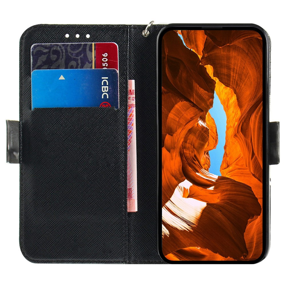 For Honor 600 Lite 5G Case Pattern Printing Leather Wallet Phone Cover with Wrist Strap