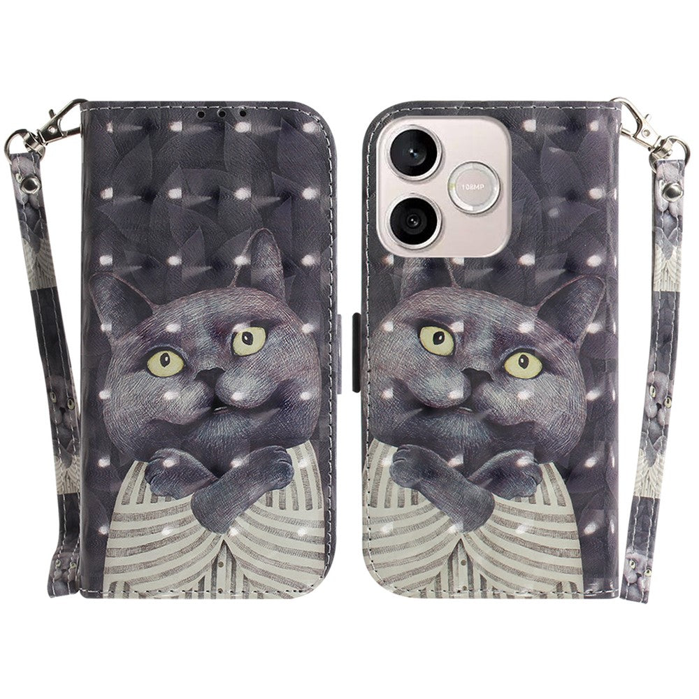 For Honor 600 Lite 5G Case Pattern Printing Leather Wallet Phone Cover with Wrist Strap