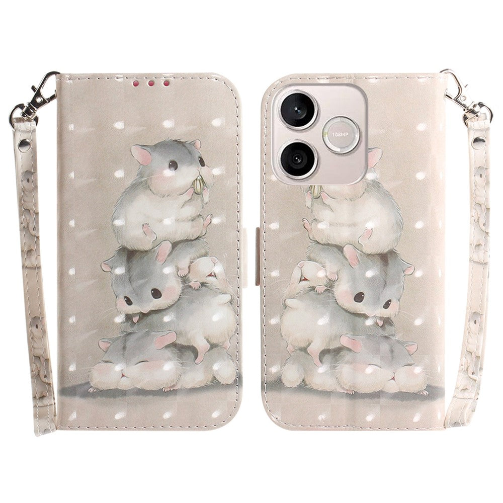 For Honor 600 Lite 5G Case Pattern Printing Leather Wallet Phone Cover with Wrist Strap