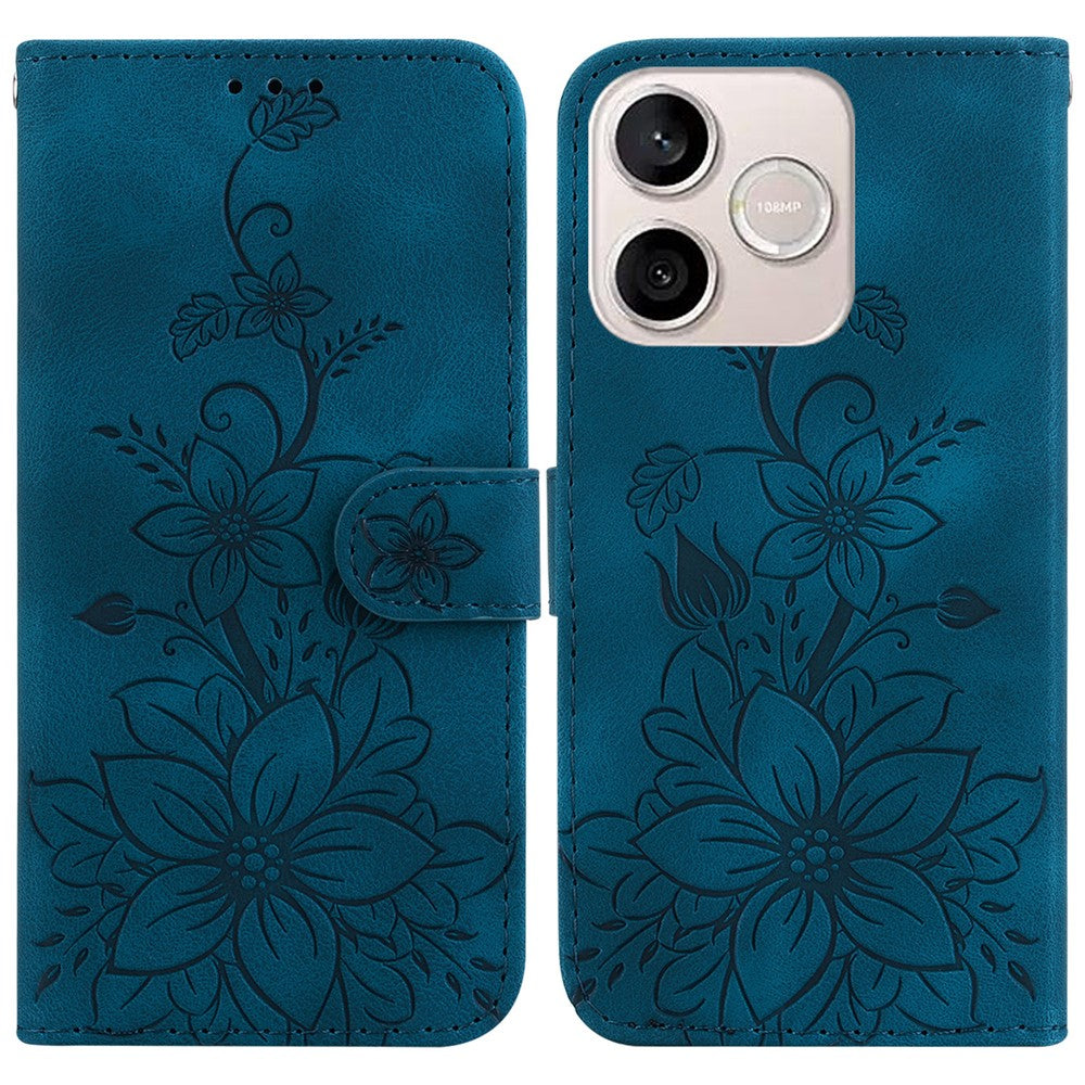 For Honor 600 Lite 5G Stand Case Lily Flower Imprint Leather Phone Cover with Wrist Strap