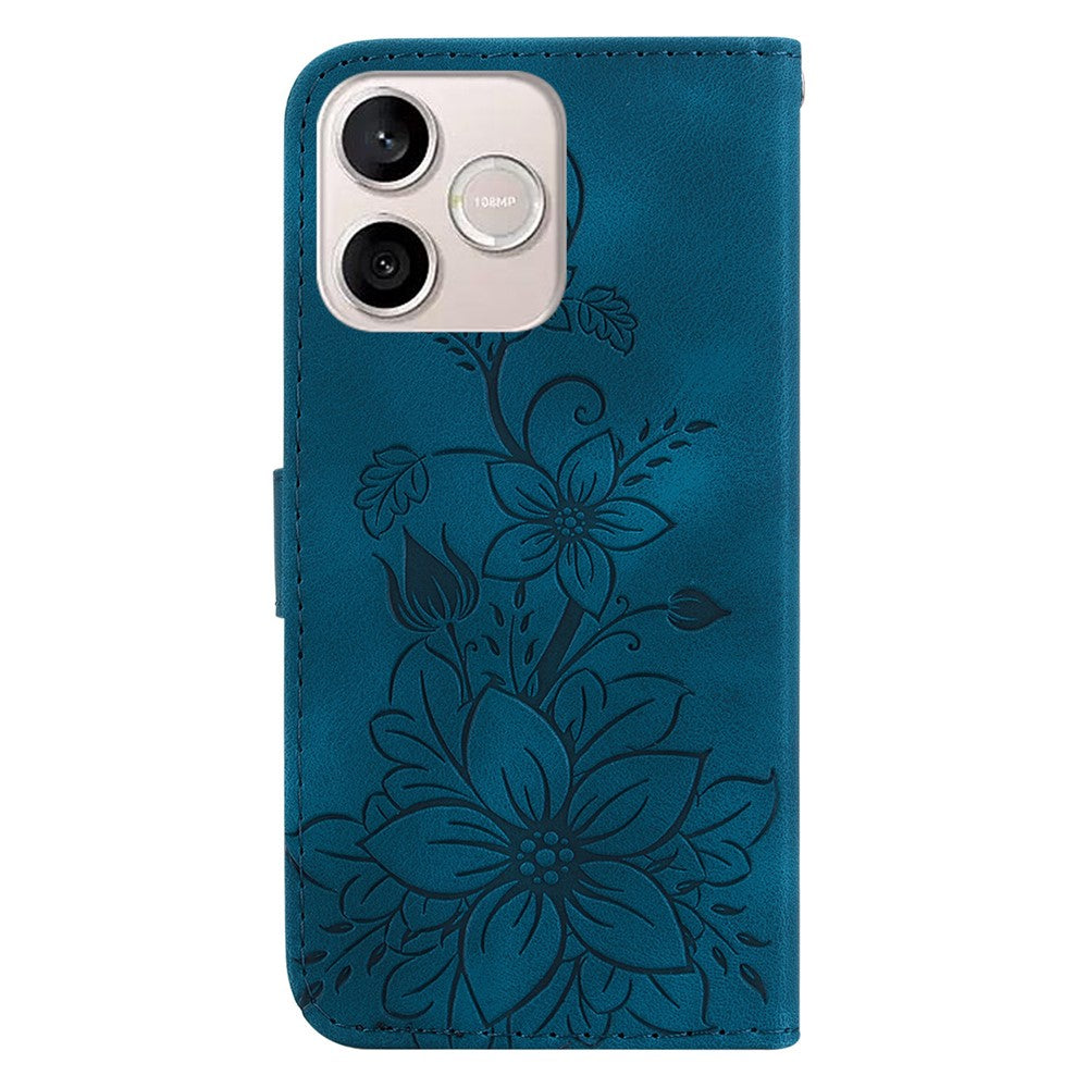 For Honor 600 Lite 5G Stand Case Lily Flower Imprint Leather Phone Cover with Wrist Strap
