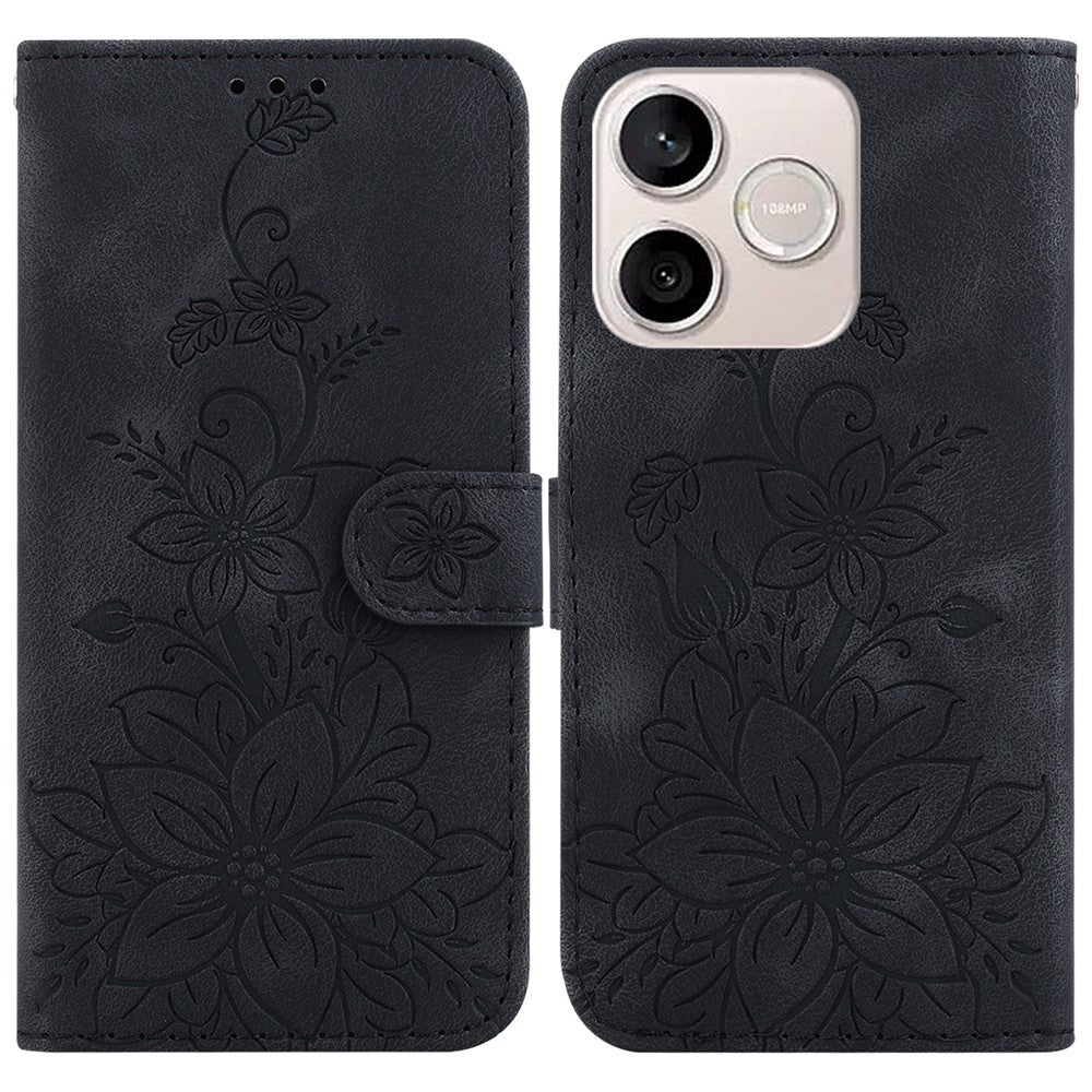 For Honor 600 Lite 5G Stand Case Lily Flower Imprint Leather Phone Cover with Wrist Strap