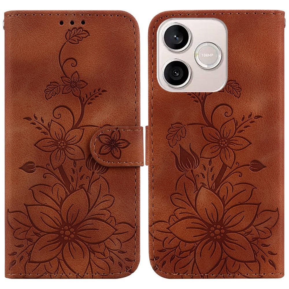 For Honor 600 Lite 5G Stand Case Lily Flower Imprint Leather Phone Cover with Wrist Strap
