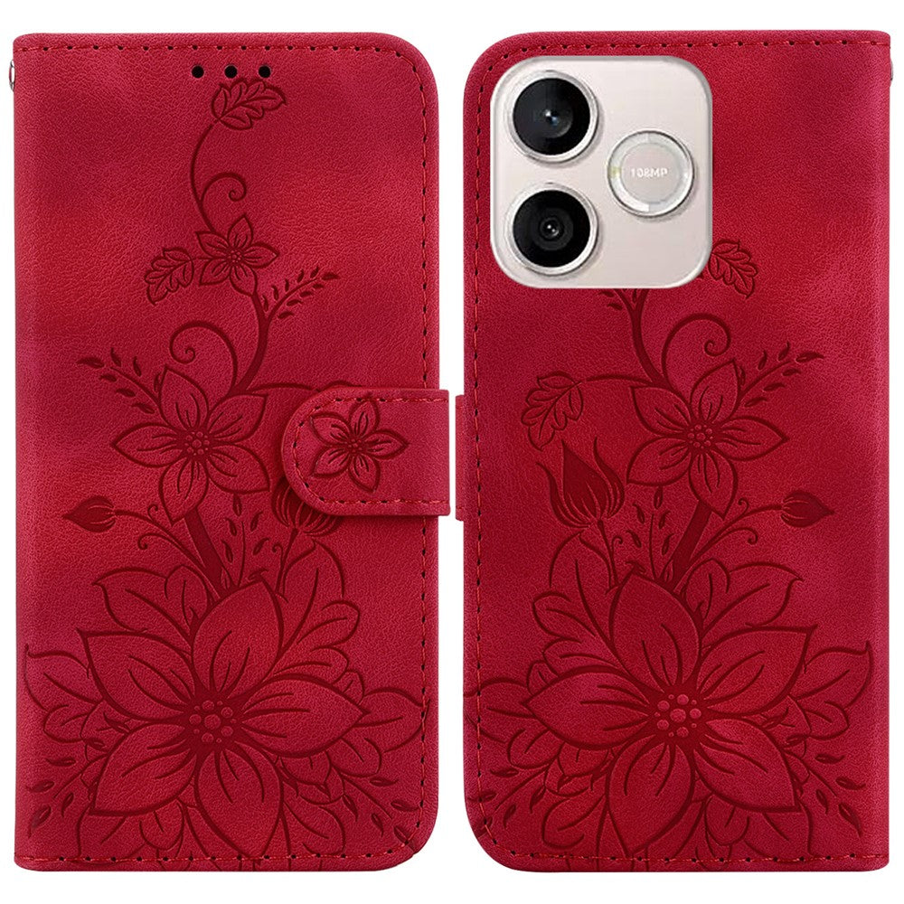For Honor 600 Lite 5G Stand Case Lily Flower Imprint Leather Phone Cover with Wrist Strap