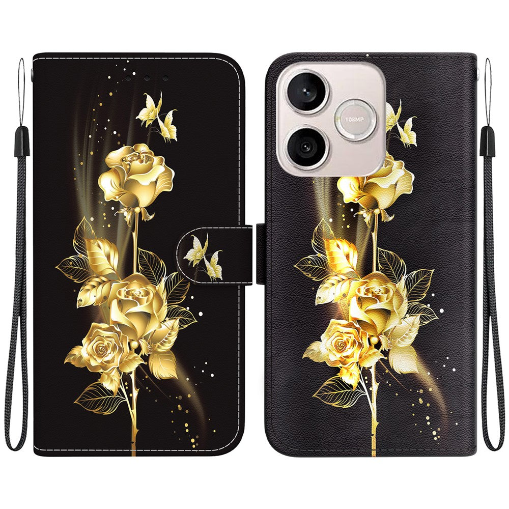 For Honor 600 Lite 5G Wallet Phone Case Anti-Drop Pattern Printing Leather Flip Cover with Strap
