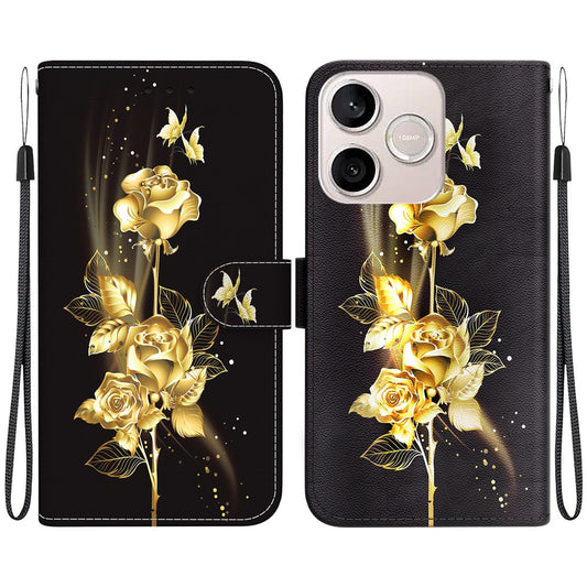 Honor 600 Lite 5G Handyhülle – Brieftaschen-, Fallschutz-Musterdruck, Leder-Klapphülle mit Riemen