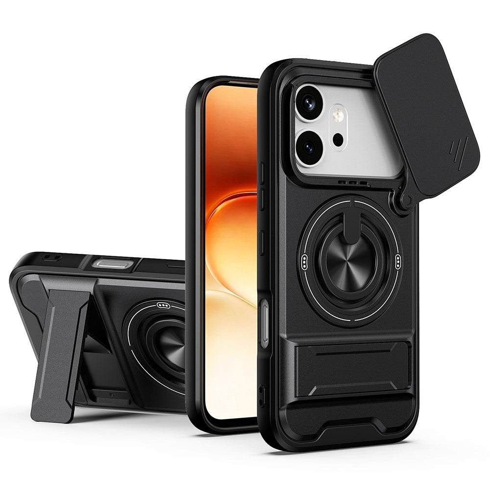 For Honor 600 Pro 5G / 600 5G Magnetic Case Ring Holder Foldable Kickstand TPU PC Phone Cover with Camera Lens Slider