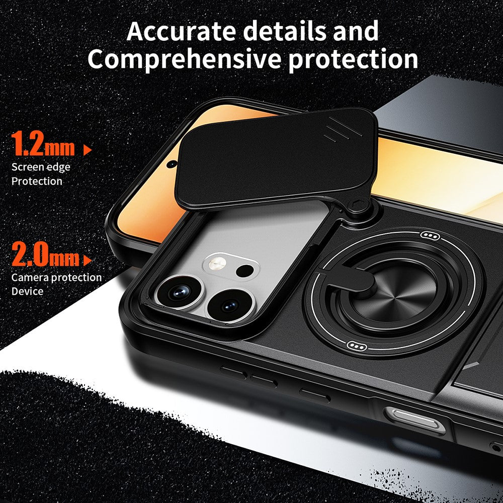 For Honor 600 Pro 5G / 600 5G Magnetic Case Ring Holder Foldable Kickstand TPU PC Phone Cover with Camera Lens Slider