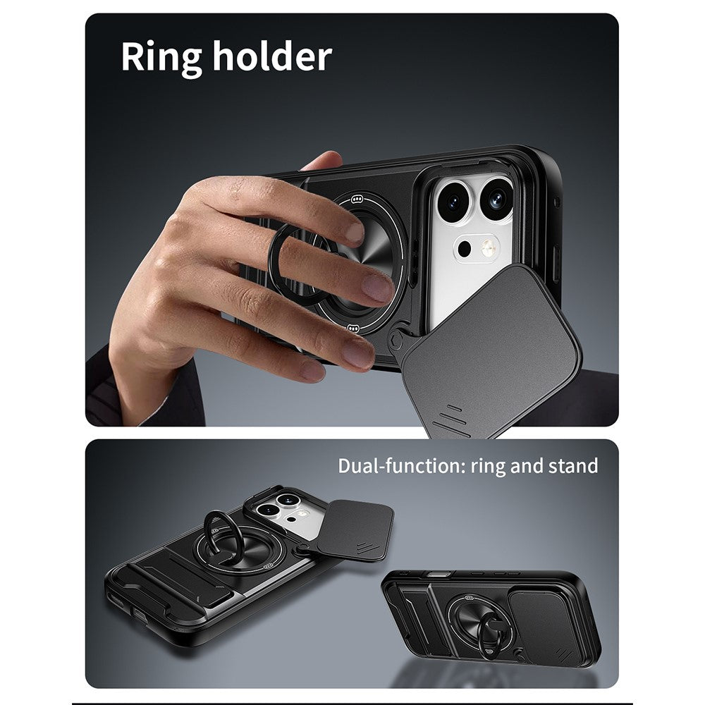 For Honor 600 Pro 5G / 600 5G Magnetic Case Ring Holder Foldable Kickstand TPU PC Phone Cover with Camera Lens Slider