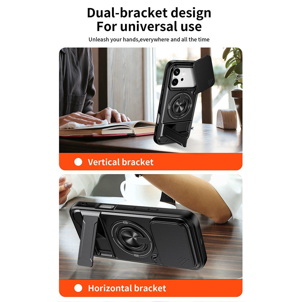 For Honor 600 Pro 5G / 600 5G Magnetic Case Ring Holder Foldable Kickstand TPU PC Phone Cover with Camera Lens Slider