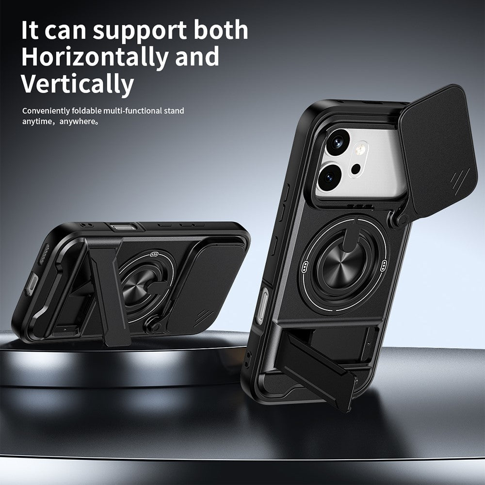 For Honor 600 Pro 5G / 600 5G Magnetic Case Ring Holder Foldable Kickstand TPU PC Phone Cover with Camera Lens Slider