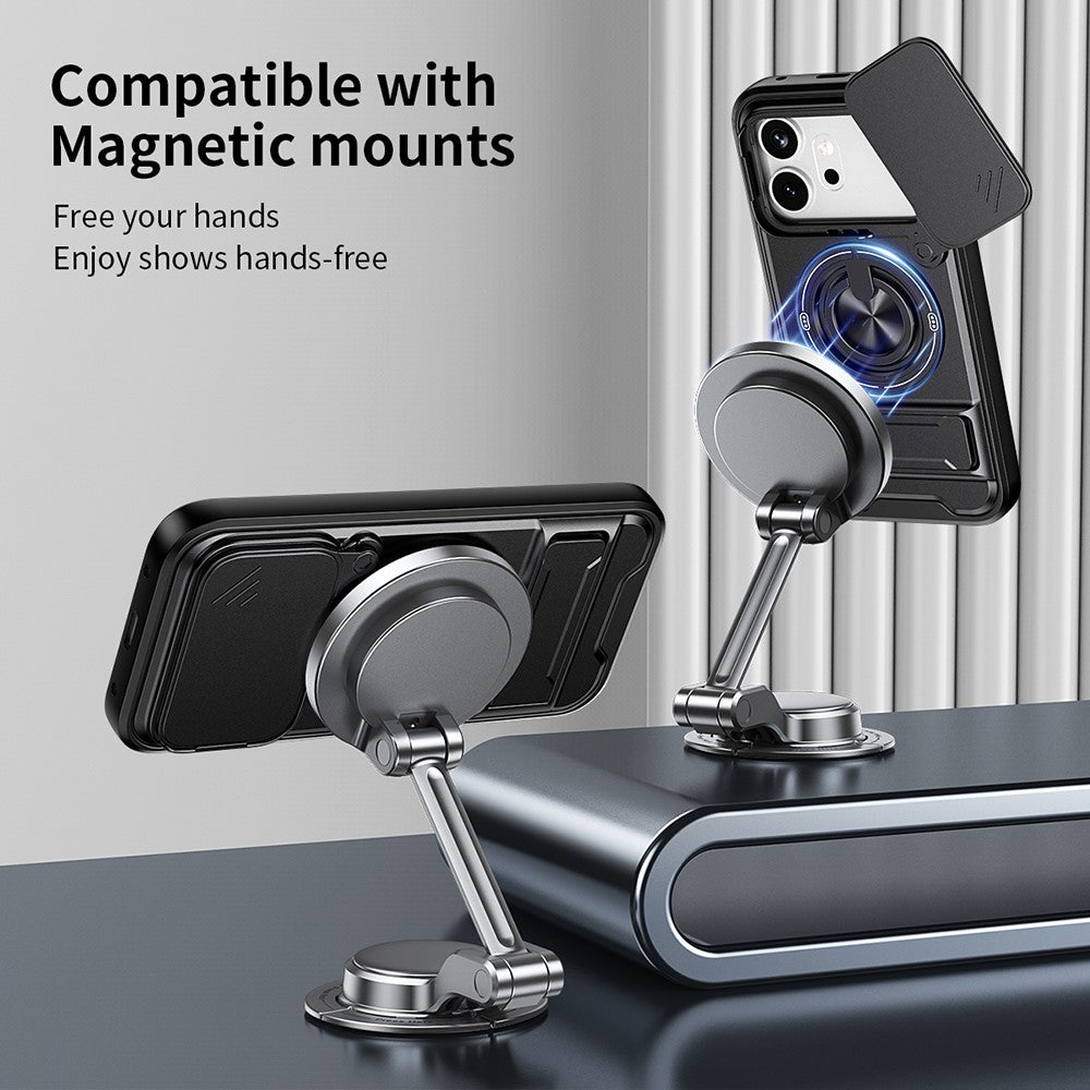 For Honor 600 Pro 5G / 600 5G Magnetic Case Ring Holder Foldable Kickstand TPU PC Phone Cover with Camera Lens Slider