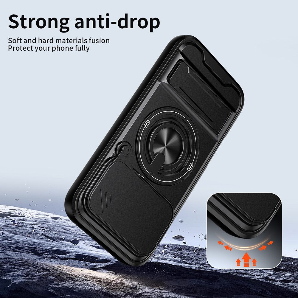 For Honor 600 Pro 5G / 600 5G Magnetic Case Ring Holder Foldable Kickstand TPU PC Phone Cover with Camera Lens Slider
