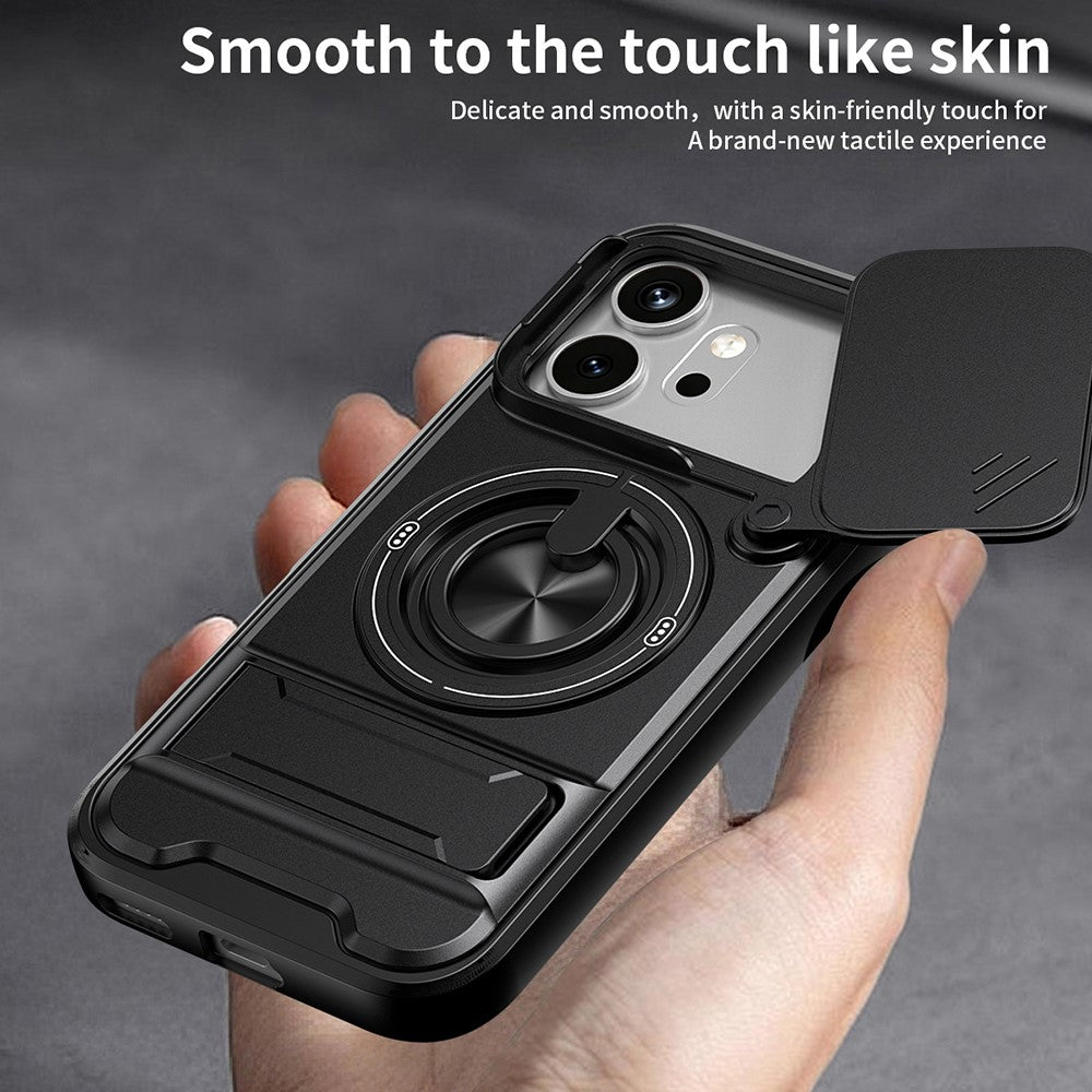 For Honor 600 Pro 5G / 600 5G Magnetic Case Ring Holder Foldable Kickstand TPU PC Phone Cover with Camera Lens Slider