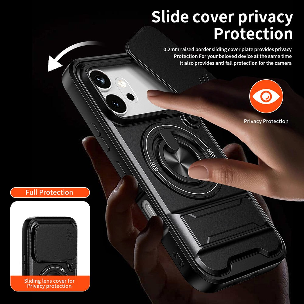 For Honor 600 Pro 5G / 600 5G Magnetic Case Ring Holder Foldable Kickstand TPU PC Phone Cover with Camera Lens Slider