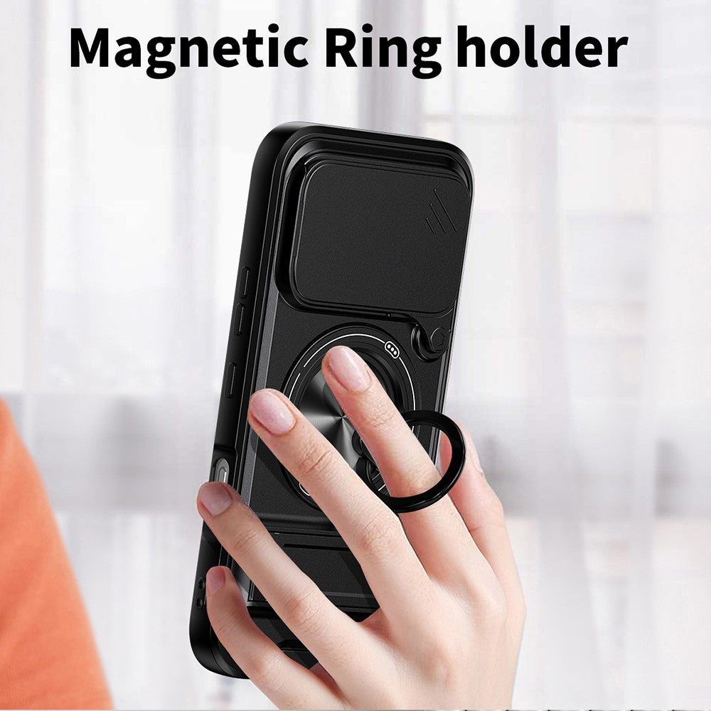 For Honor 600 Pro 5G / 600 5G Magnetic Case Ring Holder Foldable Kickstand TPU PC Phone Cover with Camera Lens Slider