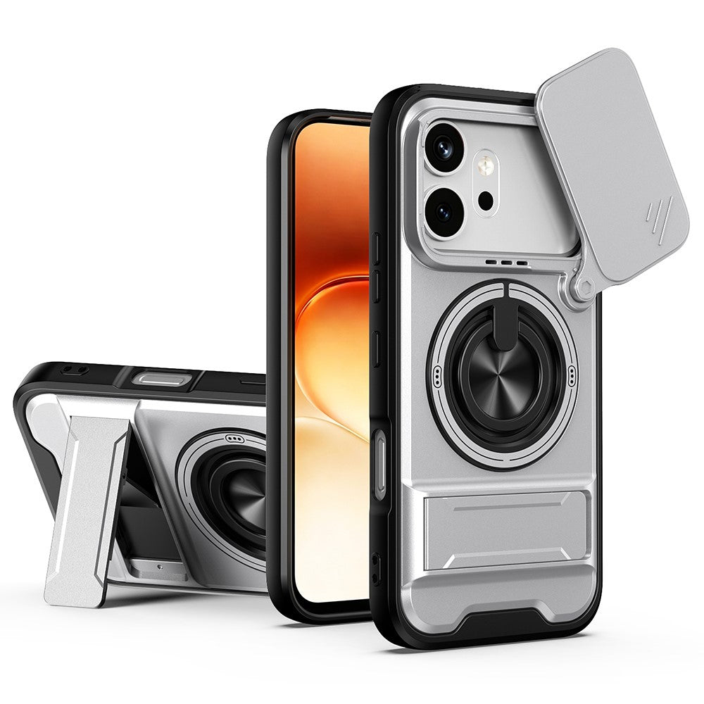 For Honor 600 Pro 5G / 600 5G Magnetic Case Ring Holder Foldable Kickstand TPU PC Phone Cover with Camera Lens Slider