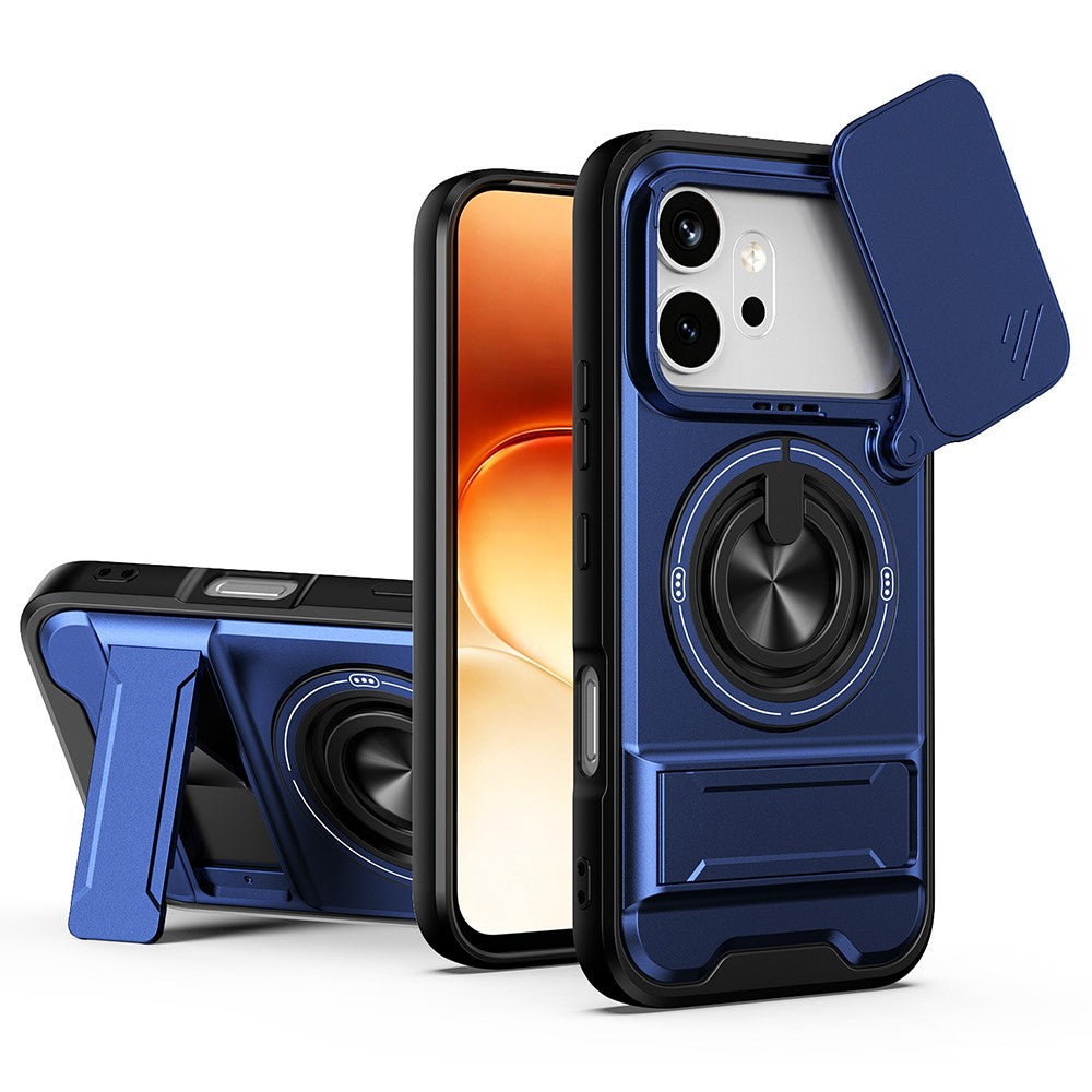 For Honor 600 Pro 5G / 600 5G Magnetic Case Ring Holder Foldable Kickstand TPU PC Phone Cover with Camera Lens Slider