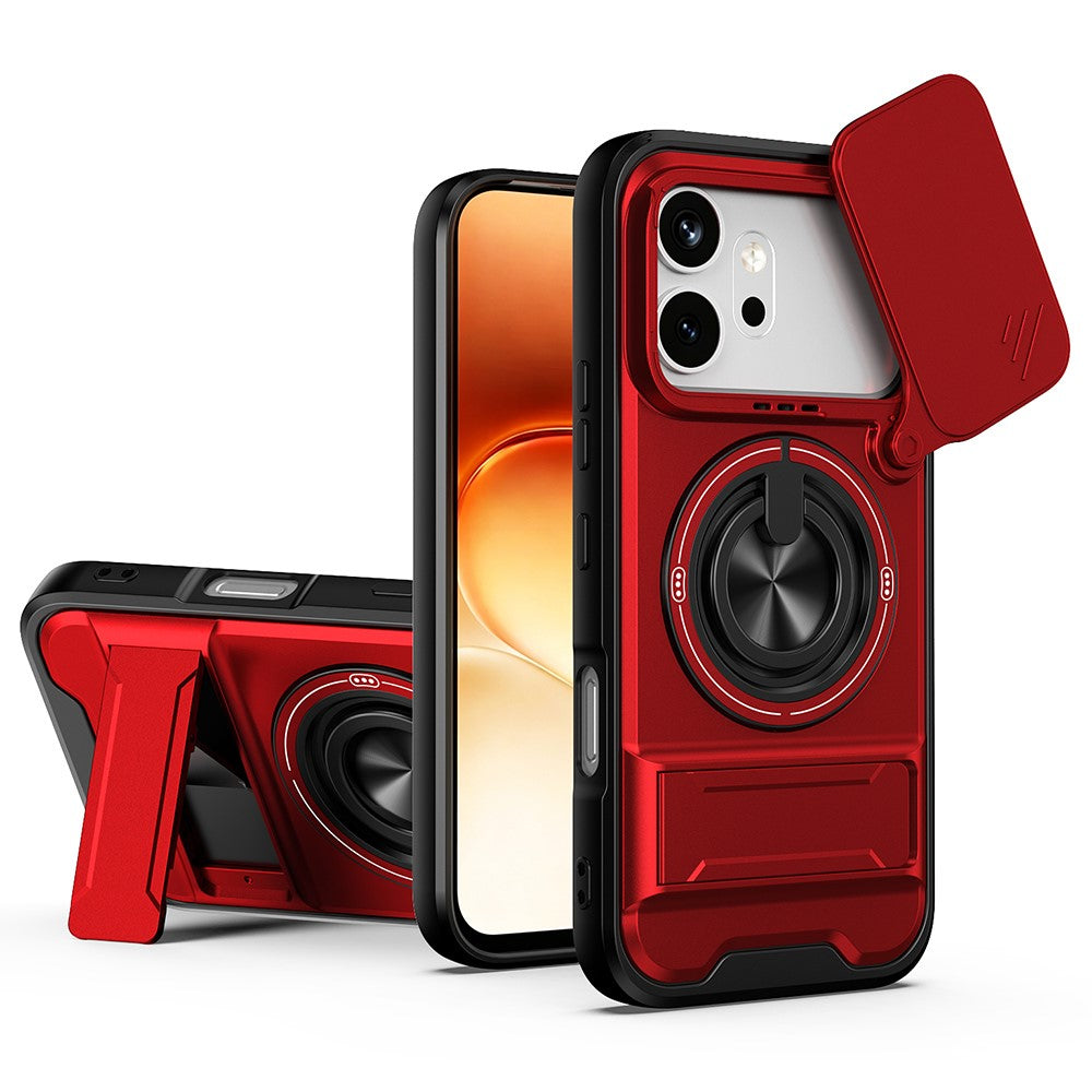 For Honor 600 Pro 5G / 600 5G Magnetic Case Ring Holder Foldable Kickstand TPU PC Phone Cover with Camera Lens Slider