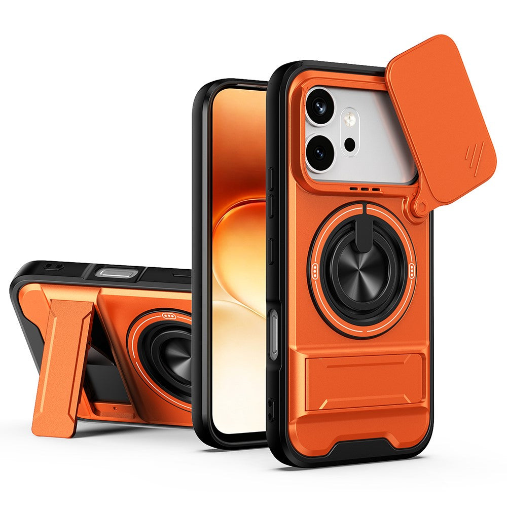 For Honor 600 Pro 5G / 600 5G Magnetic Case Ring Holder Foldable Kickstand TPU PC Phone Cover with Camera Lens Slider