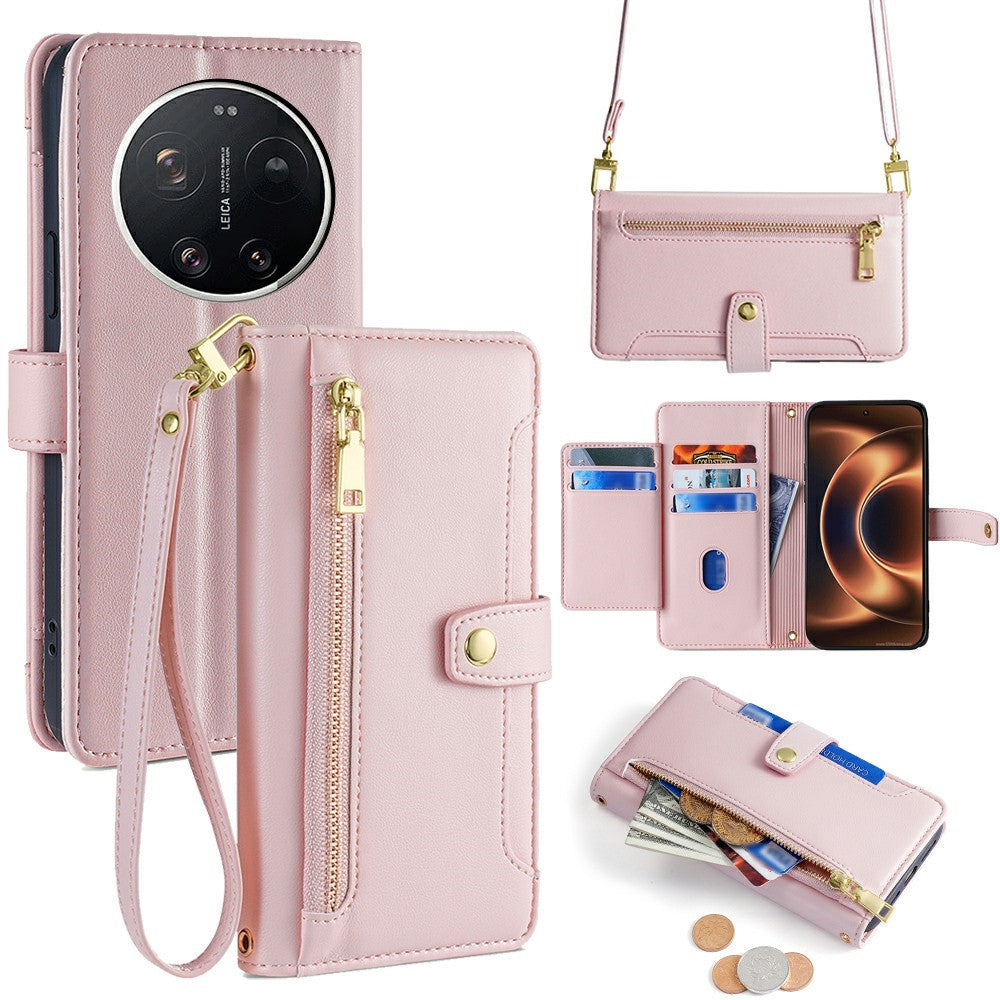 For Xiaomi 17 Ultra 5G Leather Case Zipper Pocket Wallet Phone Cover with 2 Straps