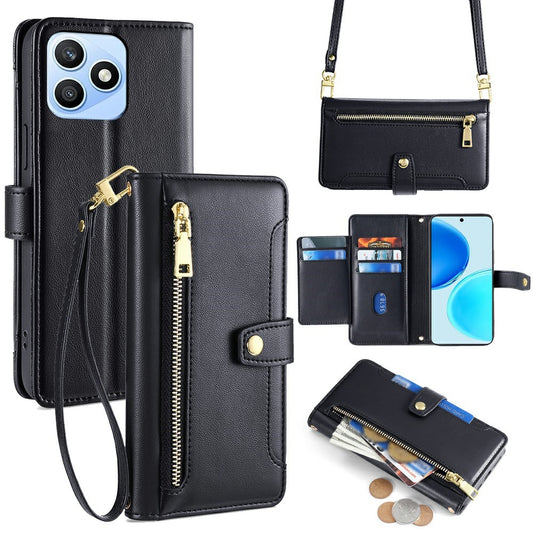 Honor X8d 4G Handyhülle – Ledertasche mit Reißverschlusstasche und 2 Riemen