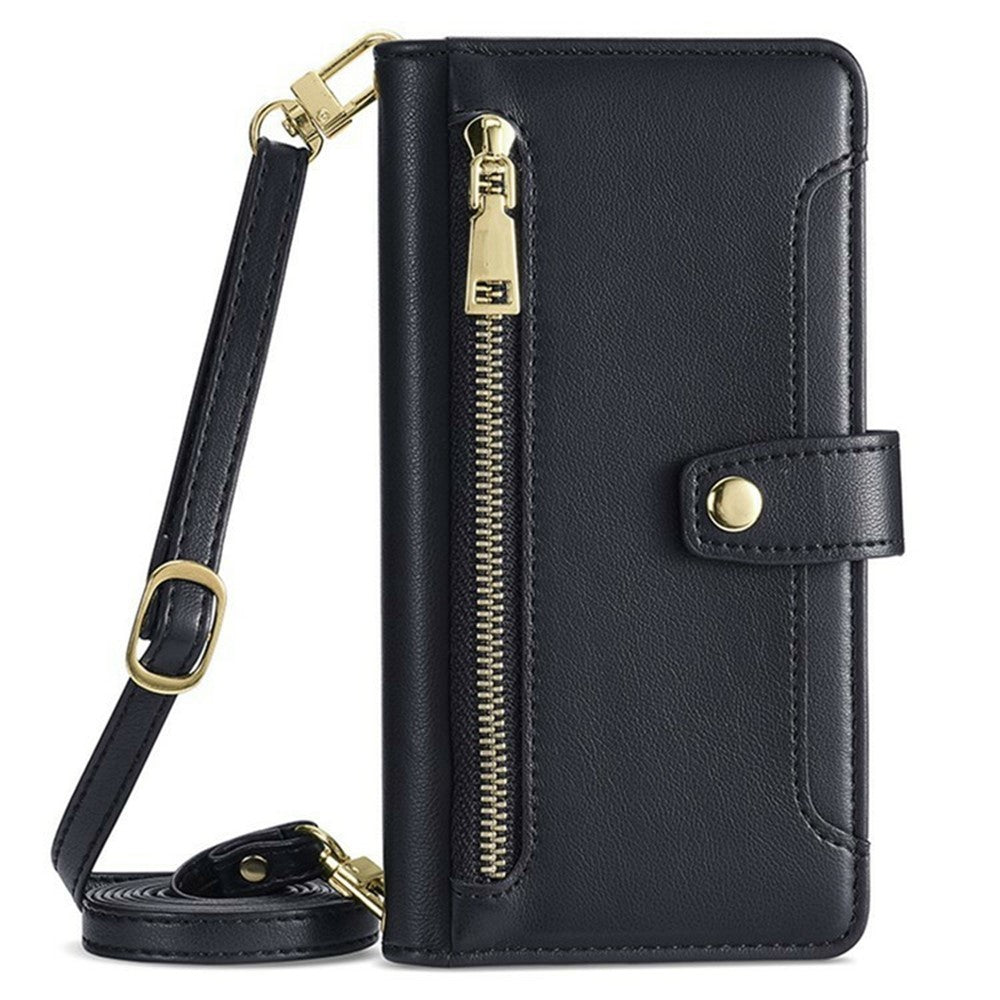 For Honor 600 Lite 5G Leather Case Zipper Pocket Wallet Phone Cover with 2 Straps