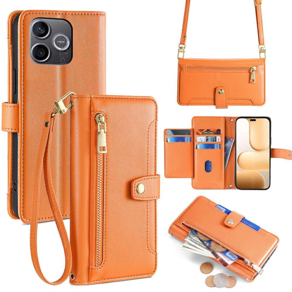 For Honor 600 Lite 5G Leather Case Zipper Pocket Wallet Phone Cover with 2 Straps