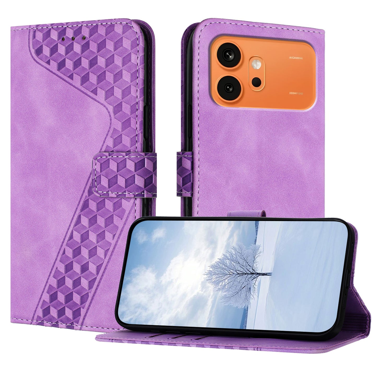 For Honor 600 5G Leather Case 7-Shaped Pattern Wallet Stand Shockproof Phone Cover