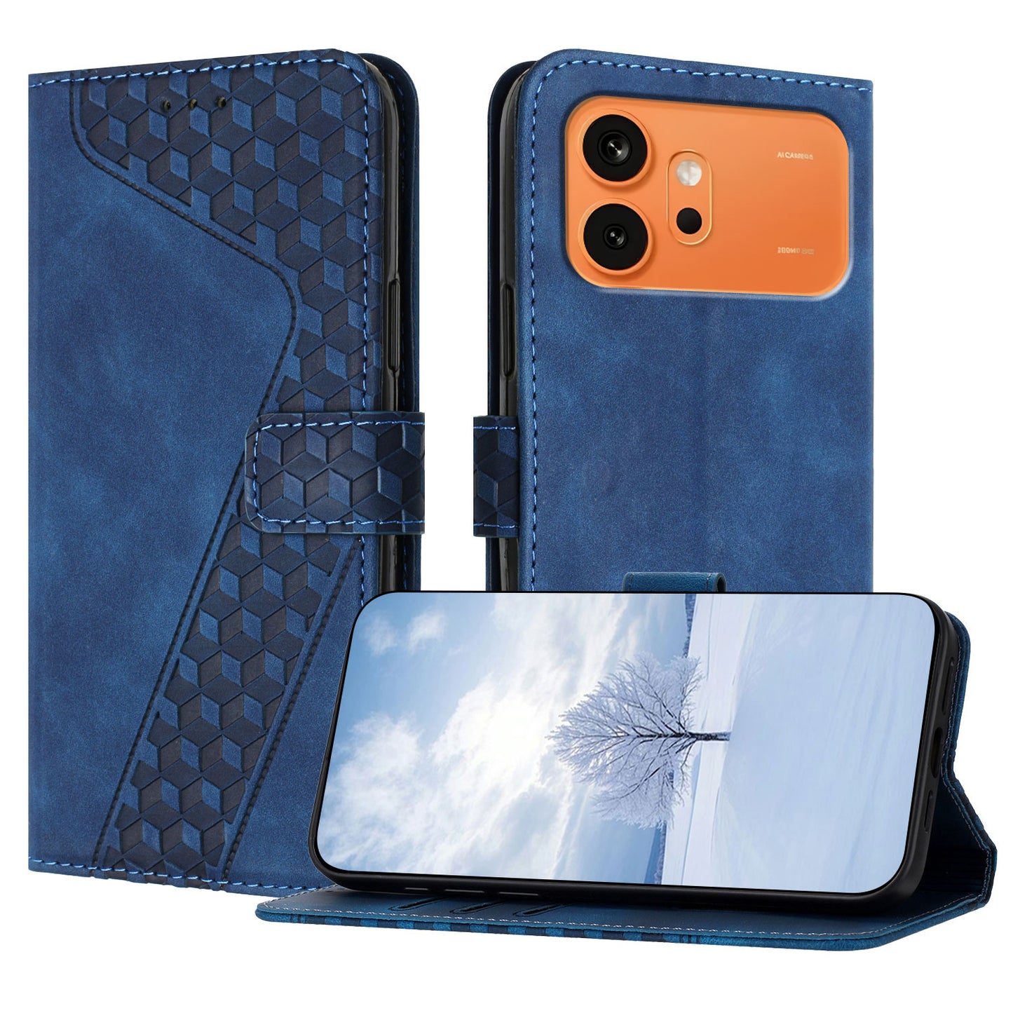 For Honor 600 5G Leather Case 7-Shaped Pattern Wallet Stand Shockproof Phone Cover