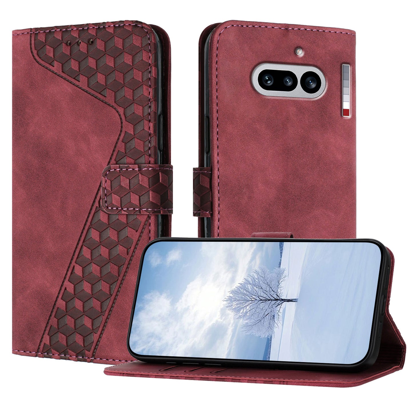 For Nothing Phone (4a) Leather Case 7-Shaped Pattern Wallet Stand Shockproof Phone Cover