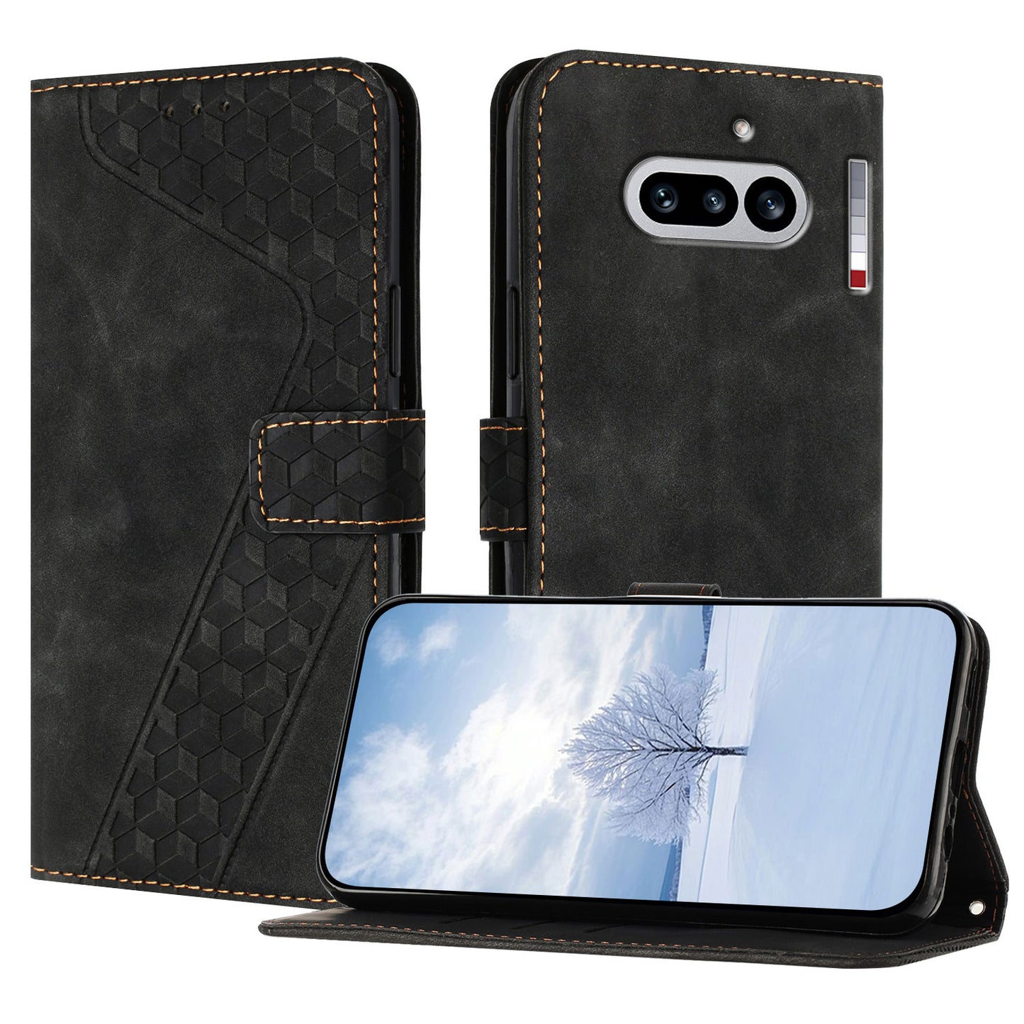 For Nothing Phone (4a) Leather Case 7-Shaped Pattern Wallet Stand Shockproof Phone Cover
