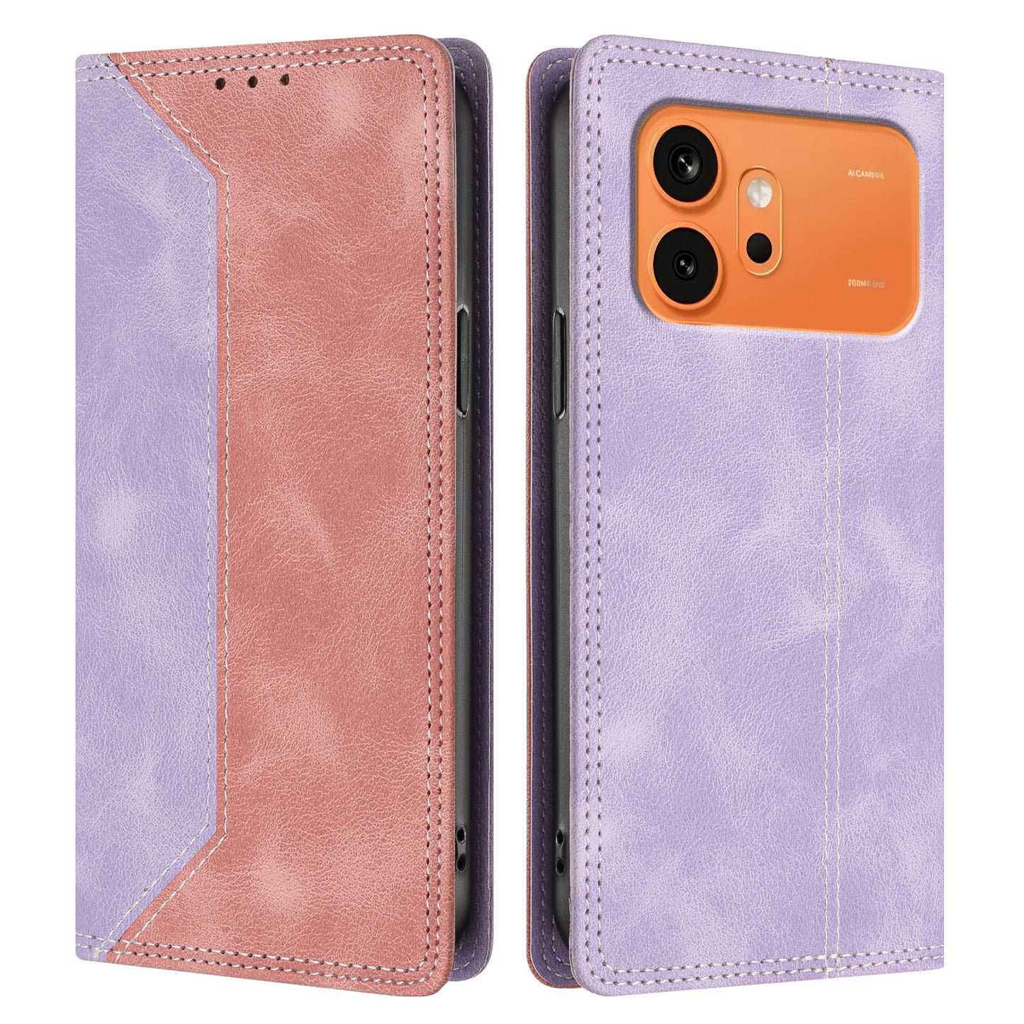 For Honor 600 Pro 5G / Honor 600 5G Leather Case Skin Touch Color Splicing RFID Blocking Wallet Stand Phone Cover