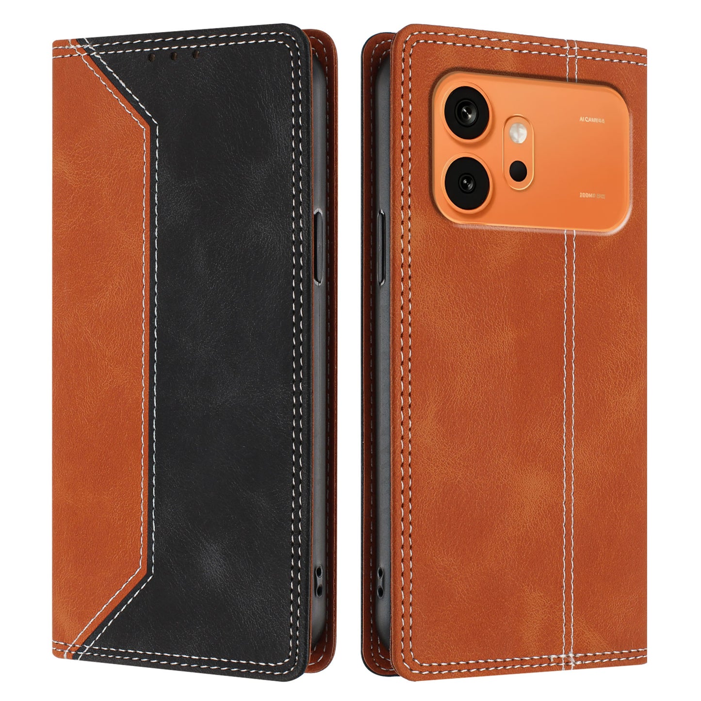 For Honor 600 Pro 5G / Honor 600 5G Leather Case Skin Touch Color Splicing RFID Blocking Wallet Stand Phone Cover