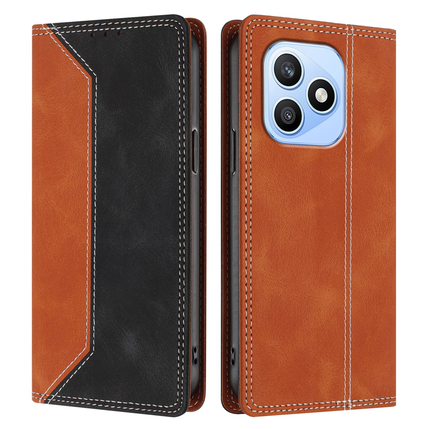 For Honor X8d 4G Leather Case Skin Touch Color Splicing RFID Blocking Wallet Stand Phone Cover