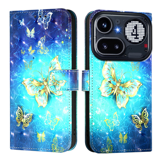 Nothing Phone (4a) Pro Handyhülle – aus Leder, mit 3D-Musterdruck, Brieftaschenfunktion, Ständer, mit Tragegurt