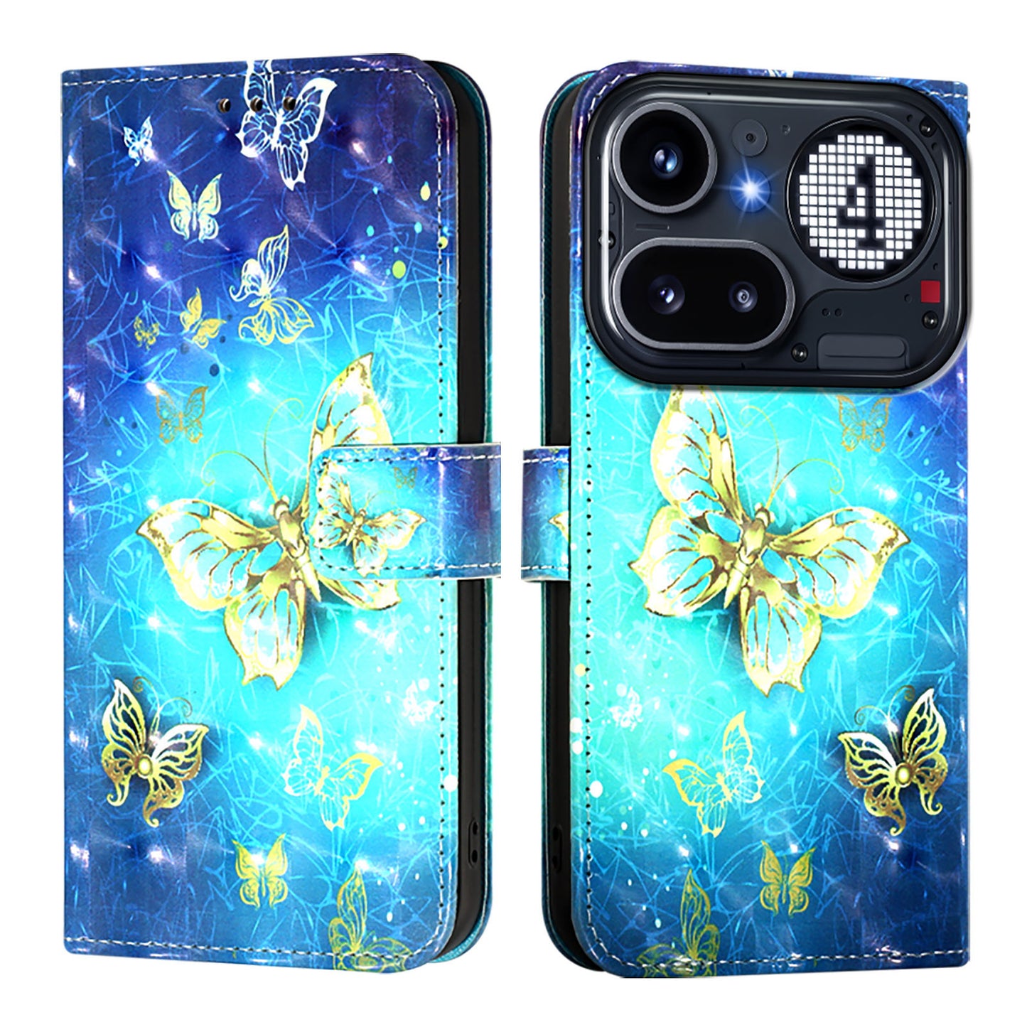 Nothing Phone (4a) Pro Handyhülle – aus Leder, mit 3D-Musterdruck, Brieftaschenfunktion, Ständer, mit Tragegurt
