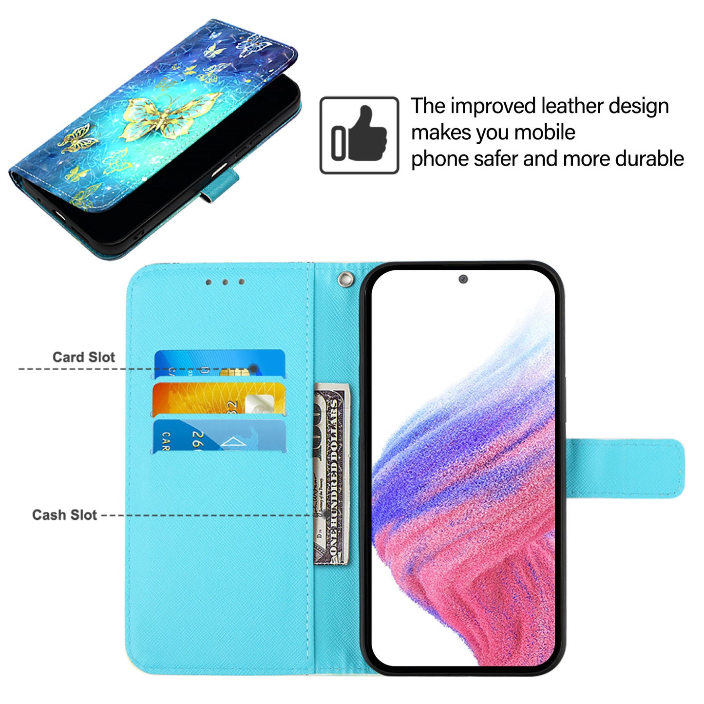 Nothing Phone (4a) Pro Wallet-Handyhülle – Aus Leder, mit 3D-Musterdruck, Brieftaschenfunktion, Ständer, mit Tragegurt