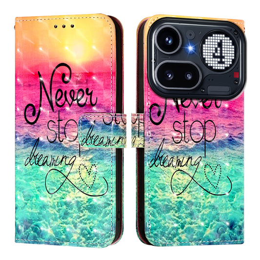 Nothing Phone (4a) Pro Wallet-Handyhülle – Aus Leder, mit 3D-Musterdruck, Brieftaschenfunktion, Ständer, mit Tragegurt