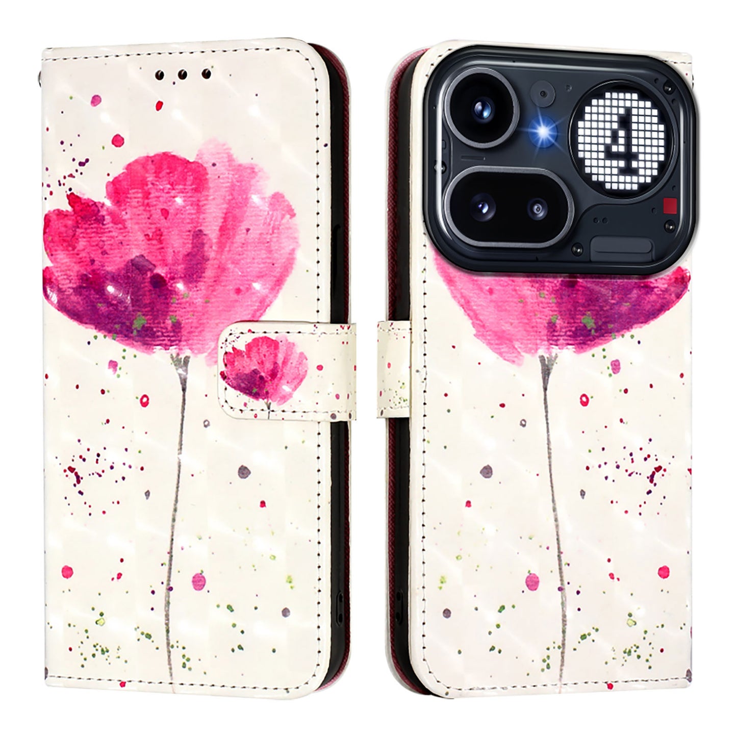 Nothing Phone (4a) Pro Wallet-Handyhülle – Aus Leder, mit 3D-Musterdruck, Brieftaschenfunktion, Ständer, mit Tragegurt