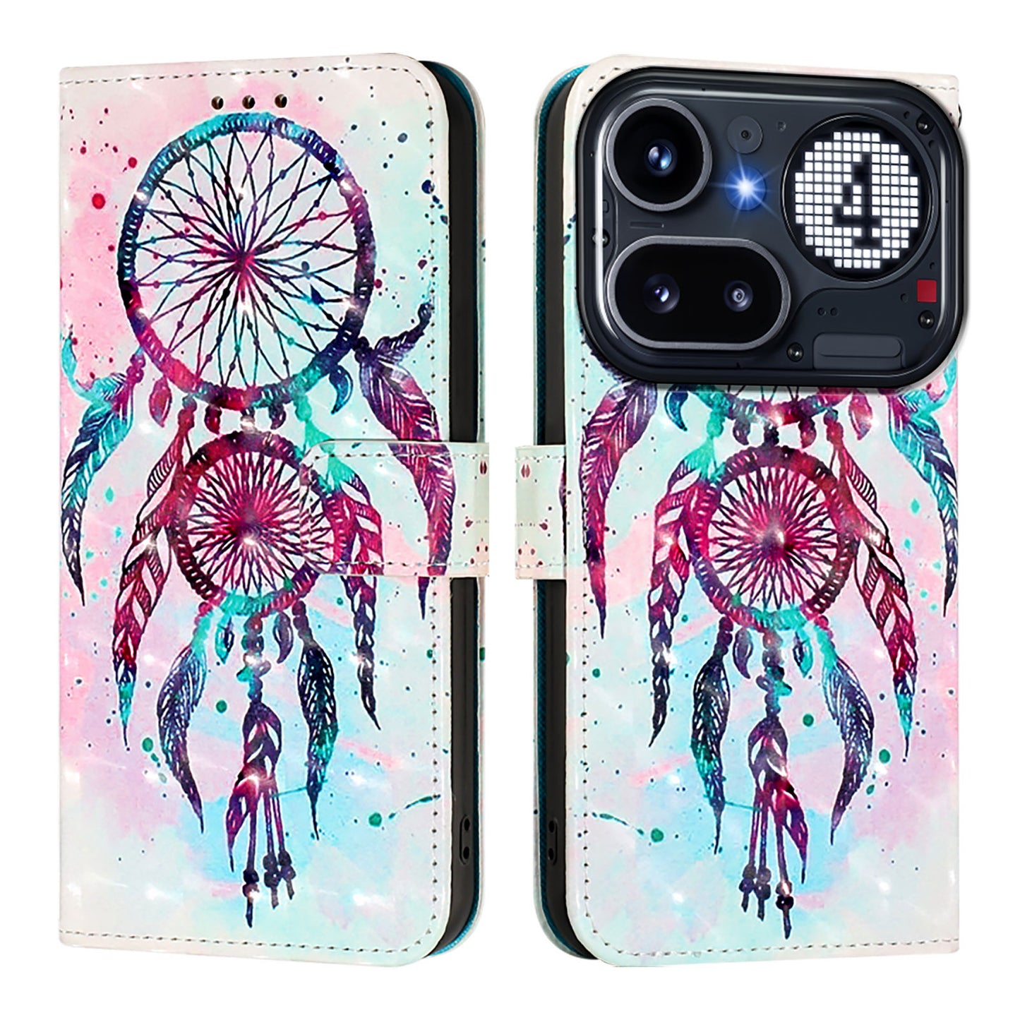 Nothing Phone (4a) Pro Handyhülle – aus Leder, mit 3D-Musterdruck, Brieftaschenfunktion, Ständer, mit Tragegurt