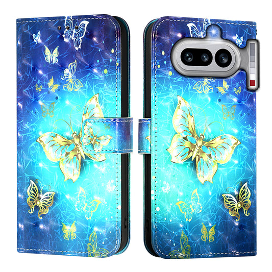 Nothing Phone (4a) Wallet-Handyhülle – Aus Leder, mit 3D-Musterdruck, Brieftaschenfunktion, Ständer, mit Tragegurt