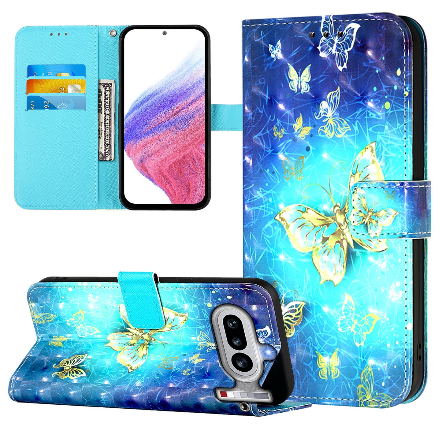 Nothing Phone (4a) Wallet-Handyhülle – Aus Leder, mit 3D-Musterdruck, Brieftaschenfunktion, Ständer, mit Tragegurt